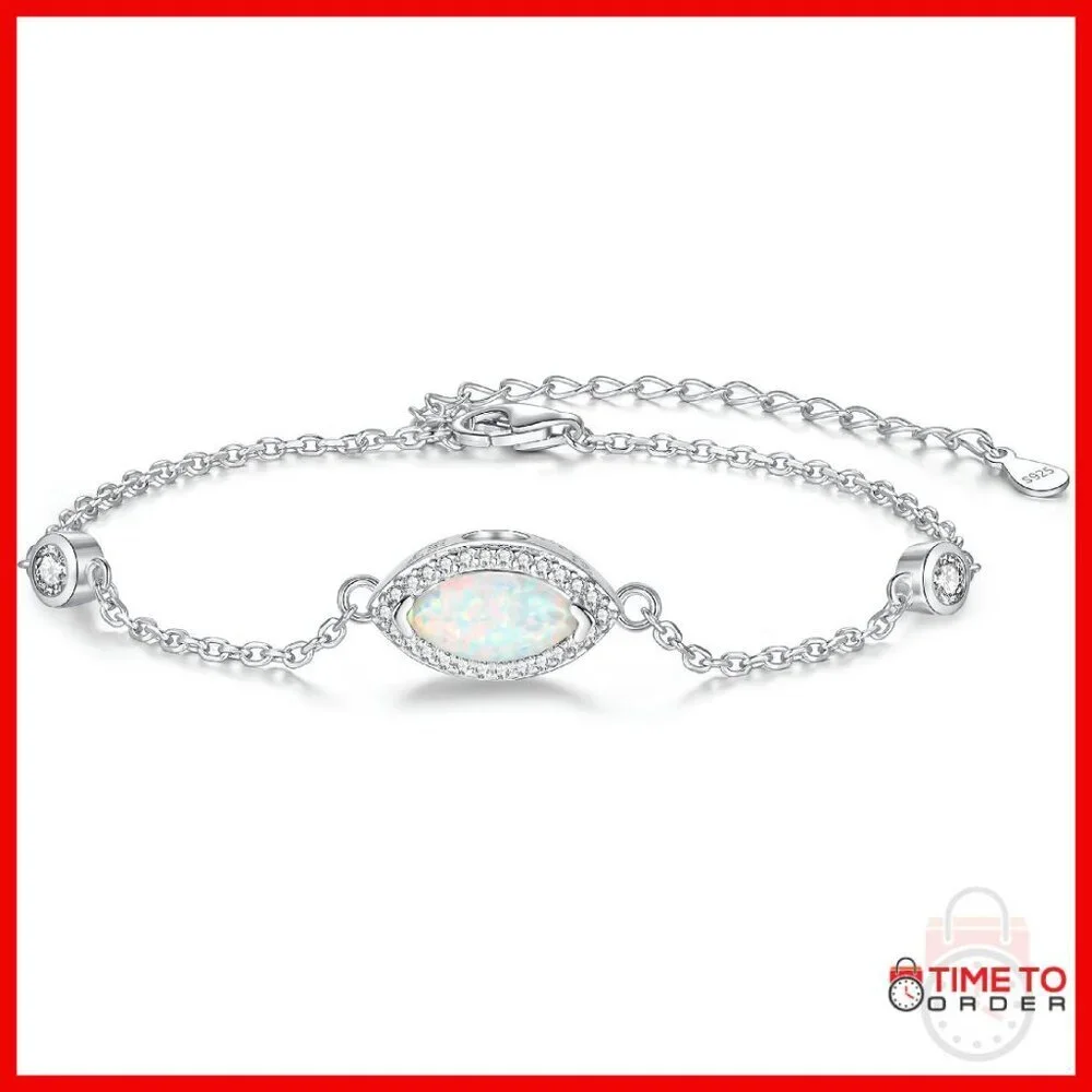 Sterling Silver Cremation Bracelet with Opal Charm, Adjustable Chain